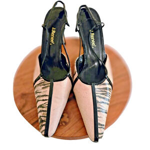 J. Renee women's black white animal print slingback heel with bow pointed toe 8